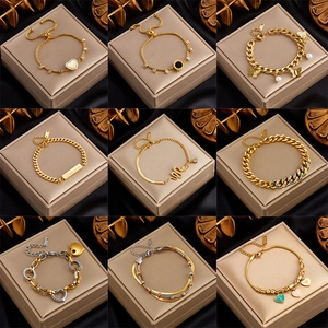Stainless Steel Bracelet For Women 18K Gold Plated Heart Butterfly Snake Pendant Zirconia Faux Artificial Pearl Elegant Jewelry