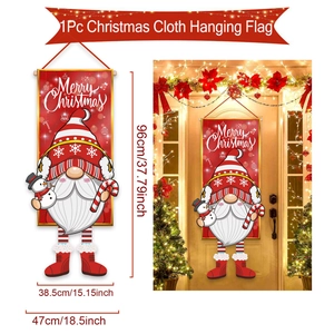 Detailed size specifications of Gnome Christmas porch banner with wooden rod and red rope