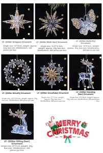 Detailed set of clear acrylic Christmas ornaments with gold sequins and festive shapes