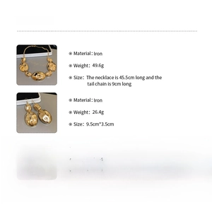 Detail specifications of golden irregular metal necklace and earrings set made of iron