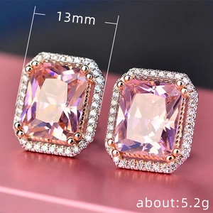 Vintage rectangular pink zircon ring in platinum plated copper, 13mm size and 5.2g weight