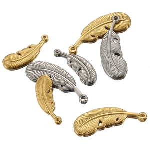 Vintage Feather Pendant Stainless Steel Charm For DIY Jewelry Making 18K Gold Plated Necklace Accessory Fashion