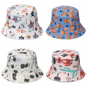 Cappello Alla Pescatora Reversibile Carino Stampa Animale Cartone Animato Poliestere Protezione Solare Viaggio Donne Bambini