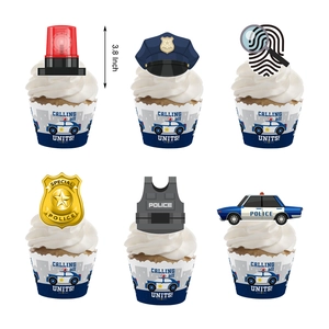 Διακοσμητικά cupcake και περιτυλίγματα θέμα αστυνομία με διαστάσεις 3,8 ιντσών