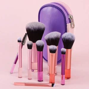 Makeup Brush Set With PU Storage Bag Synthetic Fiber Portable Crystal Gradient Handle Travel Cosmetic Tools