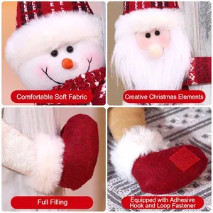 Embrasses de rideaux peluches de Noël motif Père Noël et bonhomme de neige en carreaux rouges