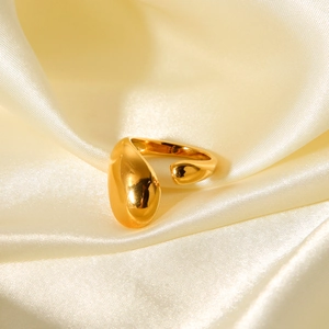 Polished 18K gold stainless steel open ring with minimalist water drop design