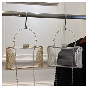 Elegant acrylic evening bags with rhinestone frames in gold and silver colors