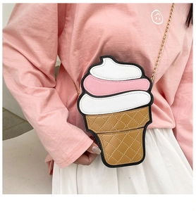 Cute ice cream cone shaped crossbody bag with quilted cone detail and gold chain strap