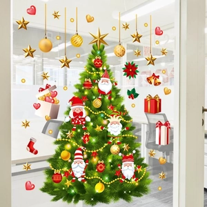 Christmas tree wall stickers and Santa Claus window decals for holiday home decoration