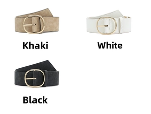Trois ceintures larges en kaki, blanc et noir avec boucles dorées ovales et fini mat