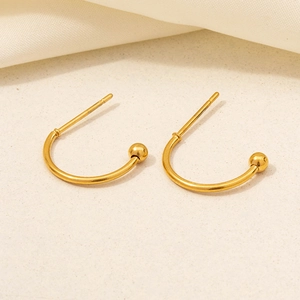 Minimalist golden 304 stainless steel C-shape hoop earrings with smooth metallic finish