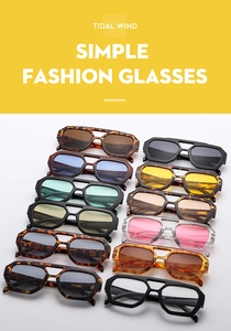 Detailed display of trendy double-bridge aviator sunglasses in multiple frame colors