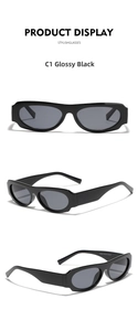 Detail view of glossy black Y2K square sunglasses showing frame texture and inner temple specs