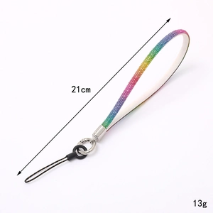Rainbow crystal phone wrist strap with 21cm length and 13g weight specifications