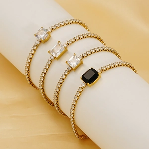 Tennis Bracelet 18K Gold Plated Stainless Steel Cubic Zirconia Geometric Adjustable Chain Luxury Minimalist Jewelry For Women