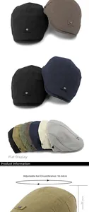 Detail view of cotton beret hats in six colors with adjustable metal side buckles