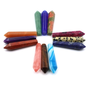 Set of 12 natural hexagonal crystal pendants in various polished healing gemstones