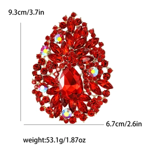 Vintage large teardrop red crystal brooch for women suits with size and weight specs