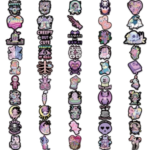 Set of 100 black and purple gothic stickers with skulls and unicorns for DIY decor