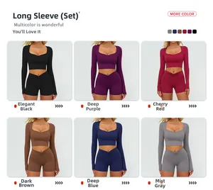 Cartella colori dettagliata dei set yoga con top a maniche lunghe e pantaloncini