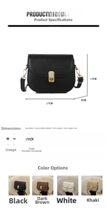 Detailed size specifications and material chart for the vintage saddle bag with PU leather