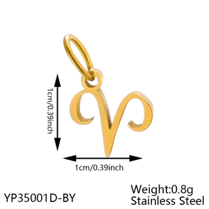Gold stainless steel Aries zodiac sign charm pendant with 1cm dimensions and 0.8g weight
