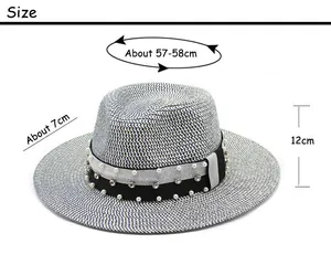 Size chart for vintage straw hat showing 57-58cm circumference and 7cm wide brim