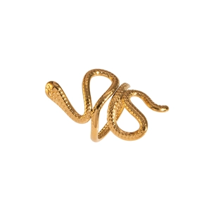 Detailed macro shot of a golden snake ring featuring intricate scale textures