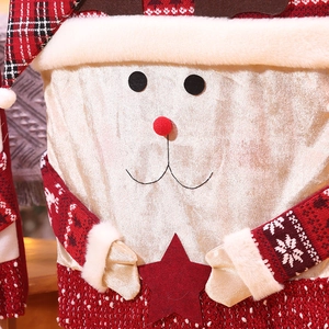 Christmas chair cover featuring red plaid patterns and soft white faux fur trim decor