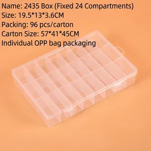 Clear 24-compartment PP plastic storage box with secure snap-lock 19.5x13x3.6cm