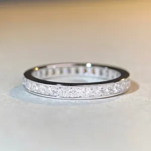 925 Sterling Silver Eternity Ring For Women Square Zirconia Pave Setting Silver Band Fashion Commuter Fine Jewelry