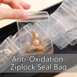 Transparent anti-oxidation jewelry storage bag for necklace with secure zipper seal