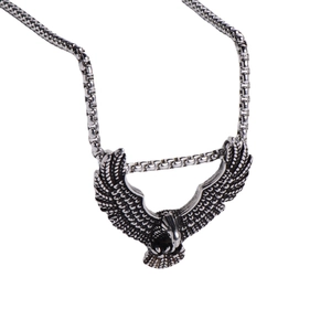 Vintage stainless steel eagle pendant necklace with antique silver finish and box chain