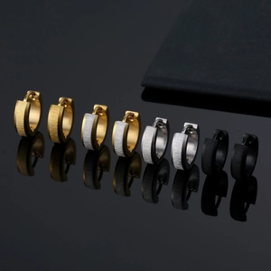 Stainless Steel Hoop Earrings Brushed Geometric Ear Buckles Minimalist Hip Hop Jewelry For Men Unisex