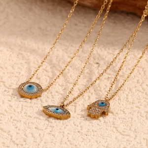 Colliers en acier inoxydable plaqué or 18 carats avec œil maléfique et main de hamsa
