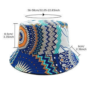 Chapeau de soleil réversible de style ethnique avec motifs géométriques et dimensions