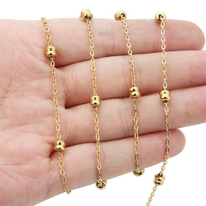 18k gold plated 1.8mm stainless steel bead chain necklace held in a hand display
