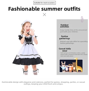 Classic black and white children's maid costume with lace apron and frill headband