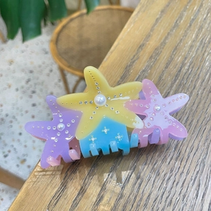 Starfish acetate hair claw with rhinestones and pearls in gradient summer colors