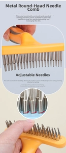 Detail showing smooth round-headed metal pins for gentle pet massage and de-matting