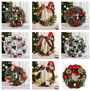 Artificial Christmas Wreath Door Hanging With Pinecones Red Berries Bows Bells Pine Needles Festive Holiday Decor Ornament