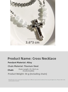 Macro shot of double-layer cross necklace showing 3.6x3cm pendant size and dimensions
