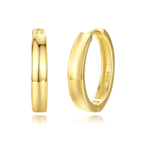 Minimalist S925 sterling silver hoop earrings in gold finish on white background