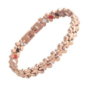 Rose gold magnetic therapy bracelet with flower and butterfly links for wellness