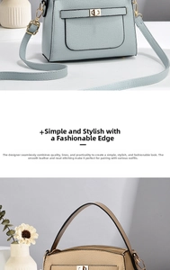 Close-up of litchi texture PU leather handbag with metallic turn-lock and shoulder strap