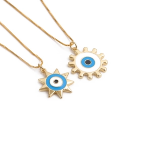 Evil Eye Pendant Necklace Gold Plated Copper Enamel Sunburst Star Gear Shape Box Chain Adjustable For Women Jewelry Gift