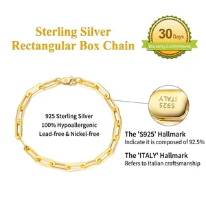 14K gold plated S925 sterling silver rectangular paperclip chain link bracelet
