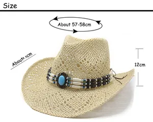 Size chart for western straw cowboy hat showing 58cm circumference and 8.5cm wide brim