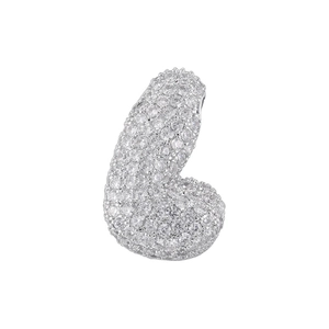 Macro shot of silver letter pendant with micro-pave cubic zirconia on white background
